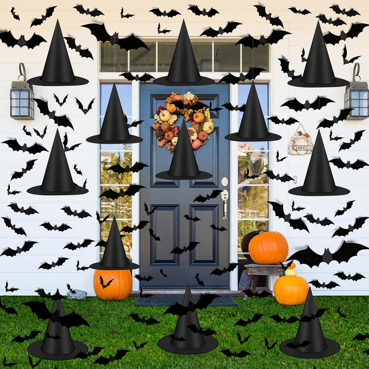 Famoby Lightweight Halloween Witch Hat and Bat Sticker Set – Kid-Friendly Playroom and Nursery Wall Decoration