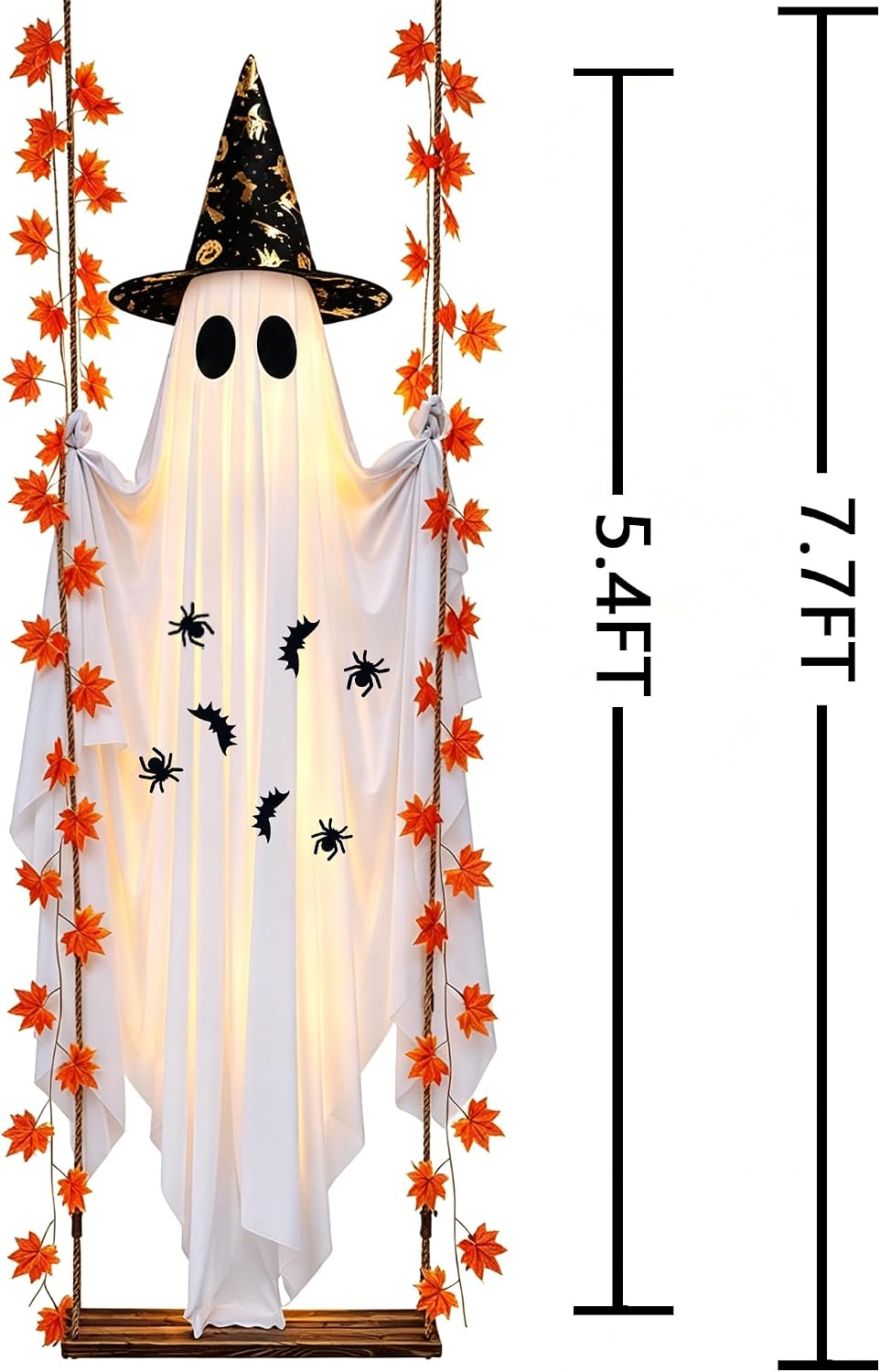 Halloweenify Ghost Swing Light – Child-Safe Hanging Ghost with Auto Timer & No Flame LED Glow for Family Halloween