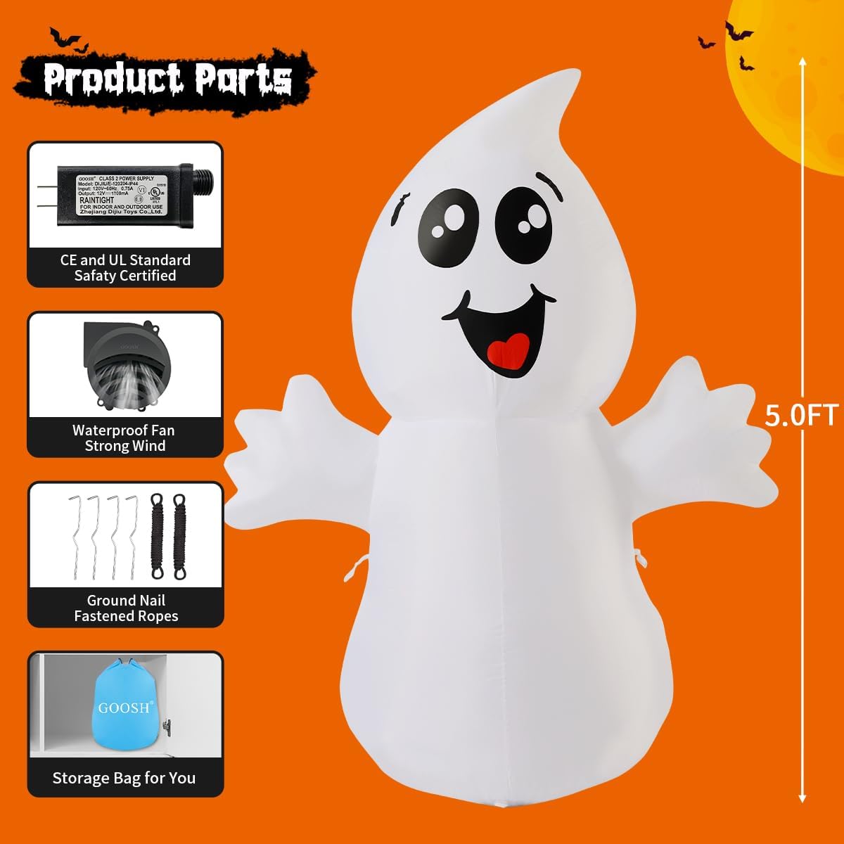 GOOSH 5 FT Inflatable Halloween Ghost – Thoughtful Holiday Gift for Hosts & Halloween Lovers