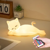 Mubarek Lying Cat Lamp – Quirky White Elephant Gift for Adults, Rechargeable Silicone Night Light with 16 Colors