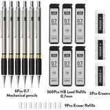 Metal Mechanical Pencil Set – Back-to-School Starter for Teens, 6 Pencils with Non-Slip Grip and Hard Case