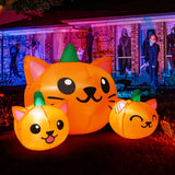 COMIN 5FT Halloween Three Pumpkin Cat Decor – Pet & Child-Safe Blow Up Yard Decoration with Weatherproof Build