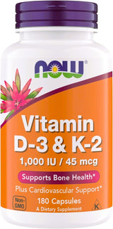 NOW Supplements Vitamin D3 K2 1000 IU 45 mcg Veg Capsules – Holiday Wellness Gift for Vegetarians Seeking Plant Based D3 K2