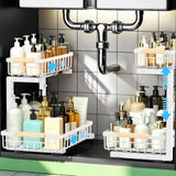 Under Sink Organizer 2 Pack Black Metal Pull Out Drawer, Modern Kitchen Cabinet Storage Upgrade