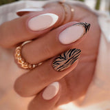 Almond Press on Nails Medium with Designs – Self Care Night Ritual Kit, French Tip Acrylic Press ons for Bedroom Vanity