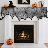Halloween Mantle Scarf – Understated Seasonal Layer for Less Is More Interiors, Black Lace Fireplace Mantel Cover