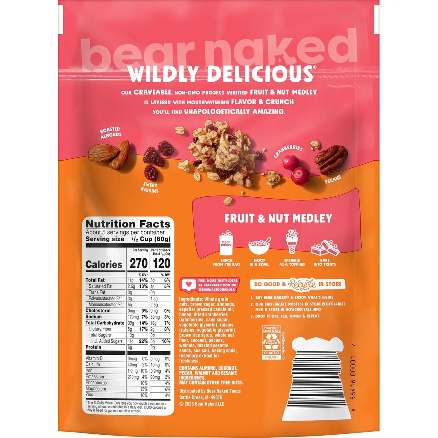 Bear Naked Granola Mix – Compact Hiking Snack with Whole Nuts and Dried Fruit, 12oz Pouch