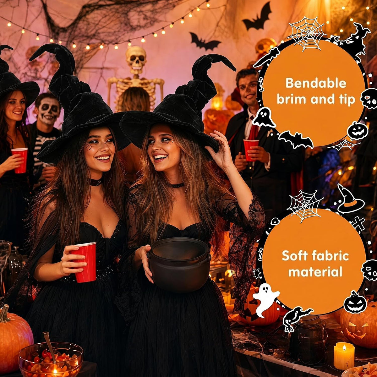 Black Witch Hat with Spider – Housewarming or Halloween Gift for the Witchy Friend, Adult Classic Witch Hat