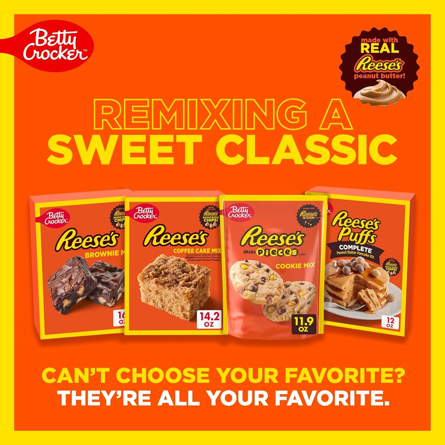 Betty Crocker REESE'S Brownie Mix with Peanut Butter Chips – Quick Treat for Office Party Spread and Work Potluck Desk