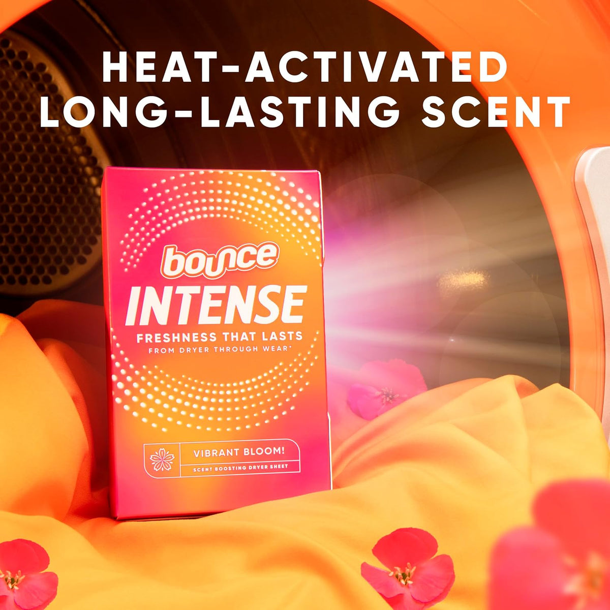 Bounce Intense Dryer Sheets Vibrant Bloom 60 Count Elegant Jasmine and Pear Fragrance Sheets for Designer Linens