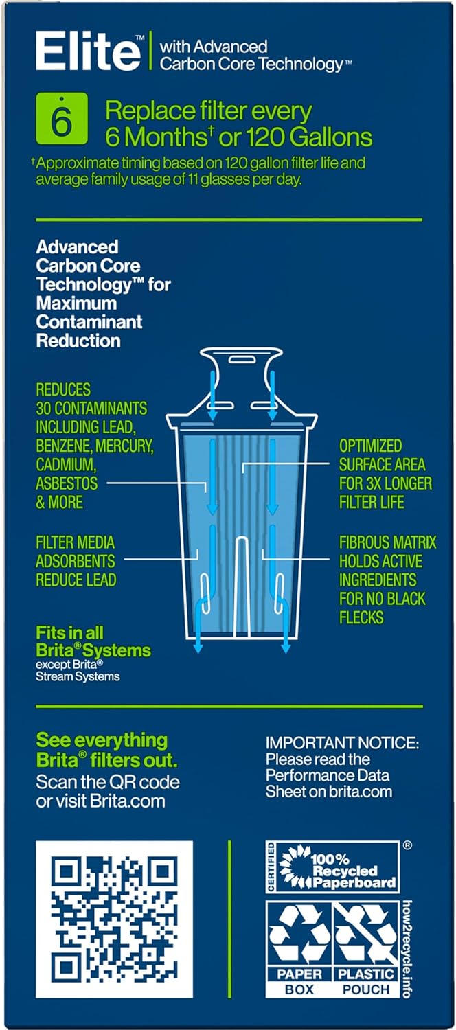 Brita Elite Longlast Filter – Certified Clean Water for Homes with Legacy Copper and Galvanized Plumbing, 6-Month Supply