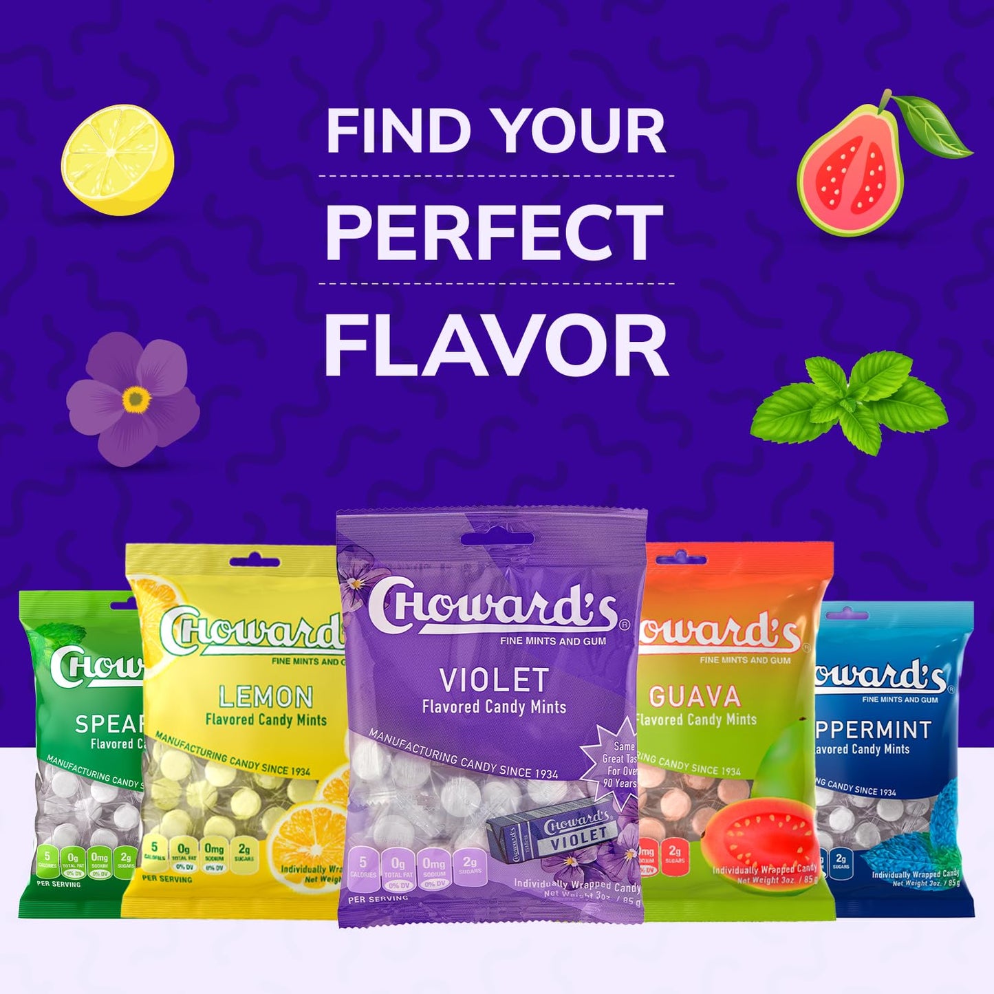 Choward's Violet Mints Candy Bag – On-the-Go Purse Freshener for Travelers, 3 Pack of Aromatic Floral Candy Mints