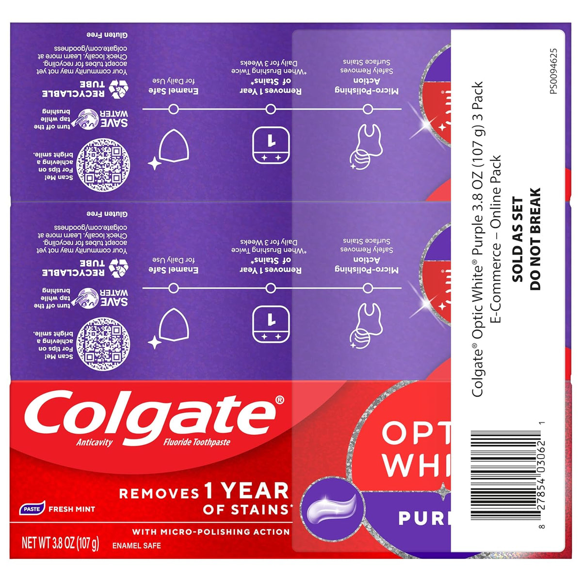 Colgate Optic White Purple Whitening Toothpaste 3-Pack – Thoughtful Birthday Gift for Her, Brighter Smile in 3 Weeks