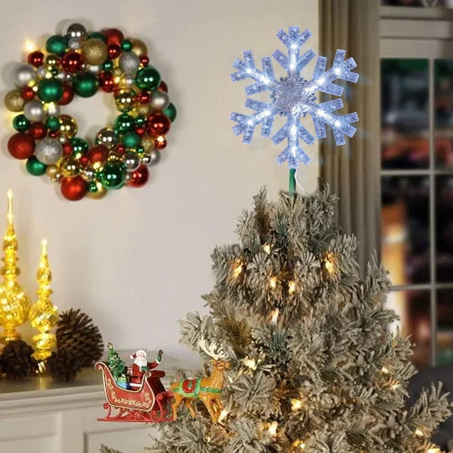 Dazzle Bright Snowflake Tree Top Light – White Wire Decoration for Clean, Polished Christmas Interior Styling