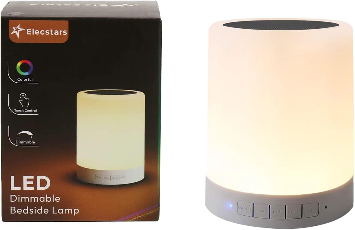Elecstars Smart Touch Table Lamp with Bluetooth Audio - Last-Minute Gift Under $50 for Kids and Adults, Portable Waterproof Night Light for Any Room