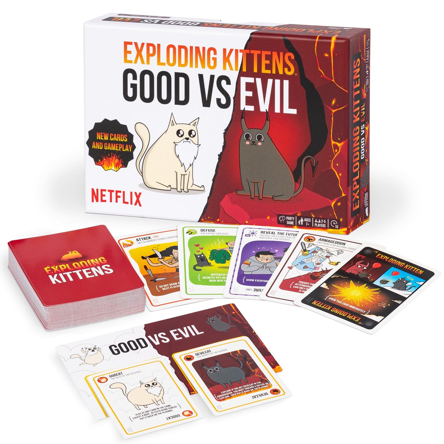 Exploding Kittens Good vs. Evil 2-5 Players - Ages 7+ - Inspired by Netflix Show - Party & Family Card Game for Kids & Adults