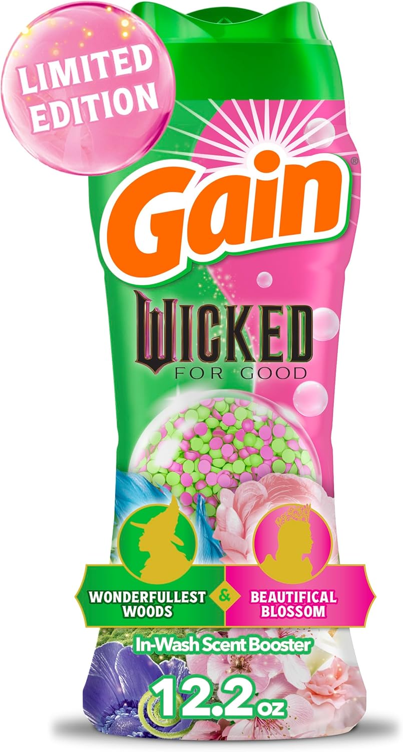 Gain In-Wash Scent Booster Beads Wicked: For Good Limited Edition 6X Longer Lasting Fragrance for Bedroom Linens and Self-Care Ritual, Wonderfullest Woods & Beautifical Blossom 12.2 oz