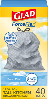Glad Febreze Fresh Clean Trash Bags – Neutral White Drawstring Liners for Less-Is-More Kitchens, 13 Gallon 40 Count Pack