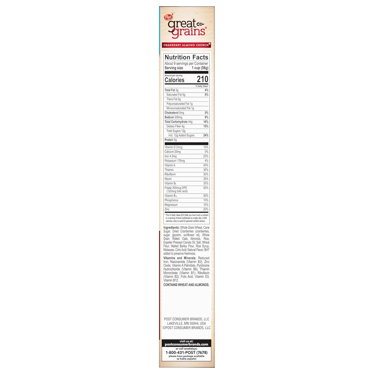 Great Grains Cranberry Almond Crunch Cereal – Whole Grain Morning Fuel for Mindful Breakfast Rituals, 17 oz Box