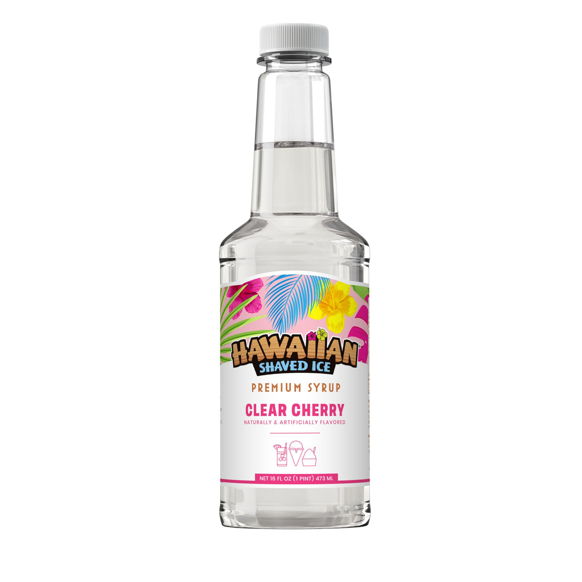 Hawaiian Shaved Ice Clear Cherry Syrup, Nut Soy Dairy & Dye Free, Flavor Fluffy & Crunchy Snow Cones, Shelf Stable, Makes 8 Servings, 16 ounces