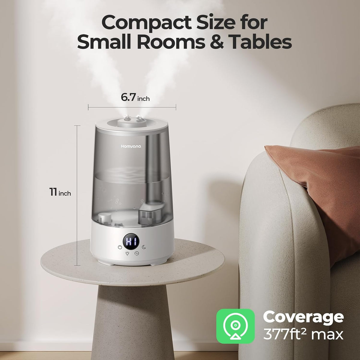 Homvana Baby Humidifier for Nursery and Playroom, 23dB SilentSpray with 36-Hour Runtime and Safety Lock