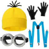 CONGRU 4 Pcs Halloween Costume for Adults – Patio Party and Block Event Look, Bright Yellow Hat Goggles Gloves and Suspenders