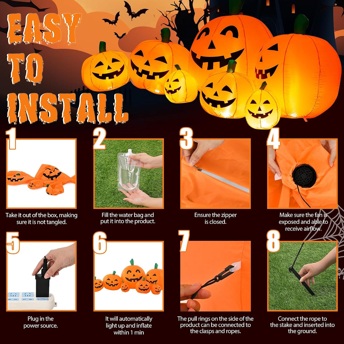 included 2 plastic ground stakes, 2 water bags, 2 hooks, and 2 tie ropes for stability