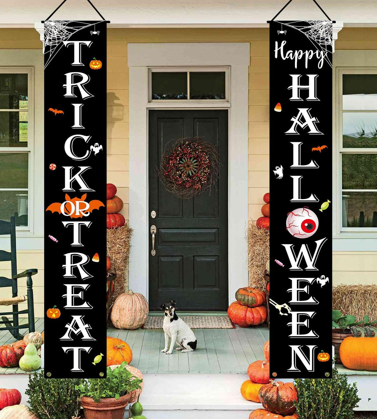 JENFALL TRICK OR TREAT Happy Halloween Porch Banner – Durable Outdoor Wall Hanging for Patio, Deck, and Open Air Halloween Gatherings