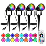 LumenGlow RGBW Yard Spotlight for Pool Deck Gazebo and Patio Gatherings, 12W 16 Color LED Landscape Light 4 Pack IP65 with RF Remote
