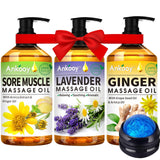 Lunavie Self Care Gift Set for Men – Premium Sore Muscle Massage Kit, Arnica and Ginger Oils with Rotating Roller