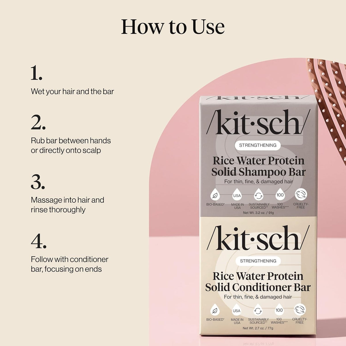 Kitsch Rice Water Shampoo & Conditioner Bar Set – Spa Night Self-Care Ritual, Clean Beauty Hair Treatment for Damaged Strands