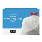 Amazon Basics 13 Gallon Flextra Strength Tall Kitchen Drawstring Trash Bags, White Unscented 90 Count, Clean Aesthetic for Intentional Kitchens