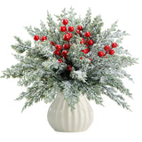 Brand Name Faux Evergreen Pine Branches with Red Berries for Bedroom, Mantel, and Dining Room Arrangements