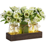 Rustique Glow LED Mason Jar Centerpiece – Elegant Wedding Gift for Couples, Rustic Home Decor with Wooden Tray