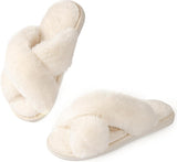Ankis Open Toe Plush Slippers for Women – Boho Home Decor Accent, Soft Cozy Indoor Shoes