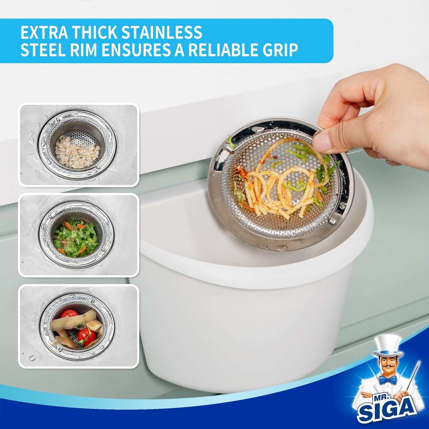 MR.SIGA Sink Strainer – Smooth-Rim Design for Safe, Worry-Free Daily Dishwashing