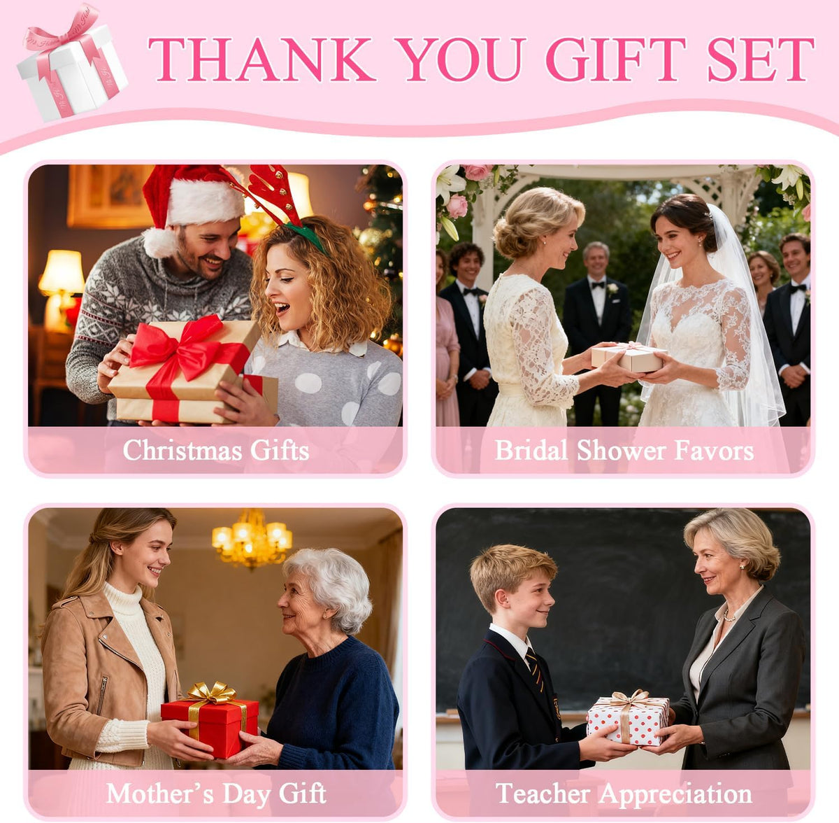 LUXCREST Bulk Spa Gift Set for Her – Pre-Wrapped Bridesmaid Thank-You Gifts with Organza Bags and Greeting Cards