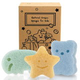 myHomeBody Toddler Bath Sponge 3pc – Cute Character Konjac Sponges for Nursery Bath Time, Small Size for Tiny Hands