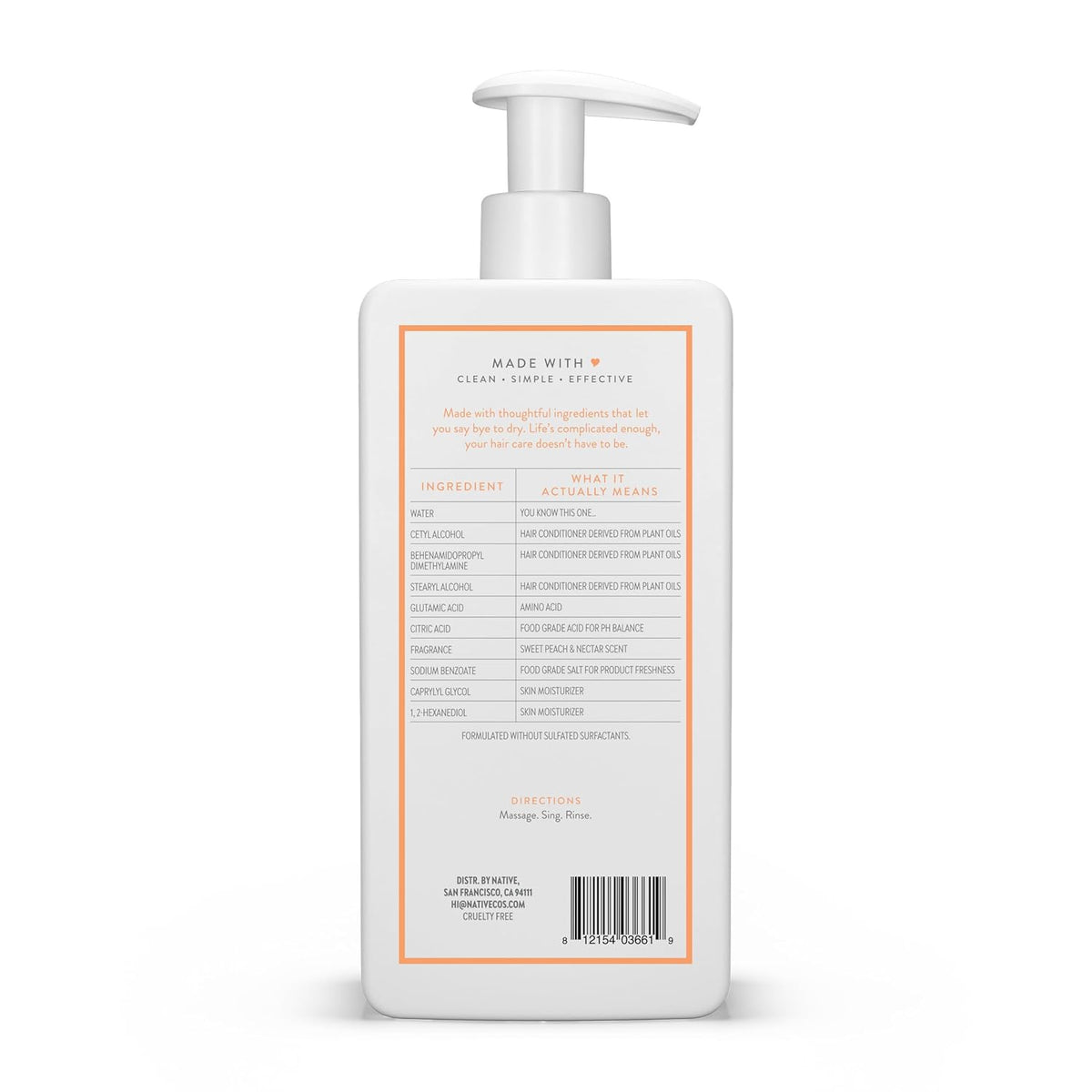 Native Moisturizing Conditioner Sweet Peach & Nectar – Family Bathroom Friendly Haircare for Sensitive Skin