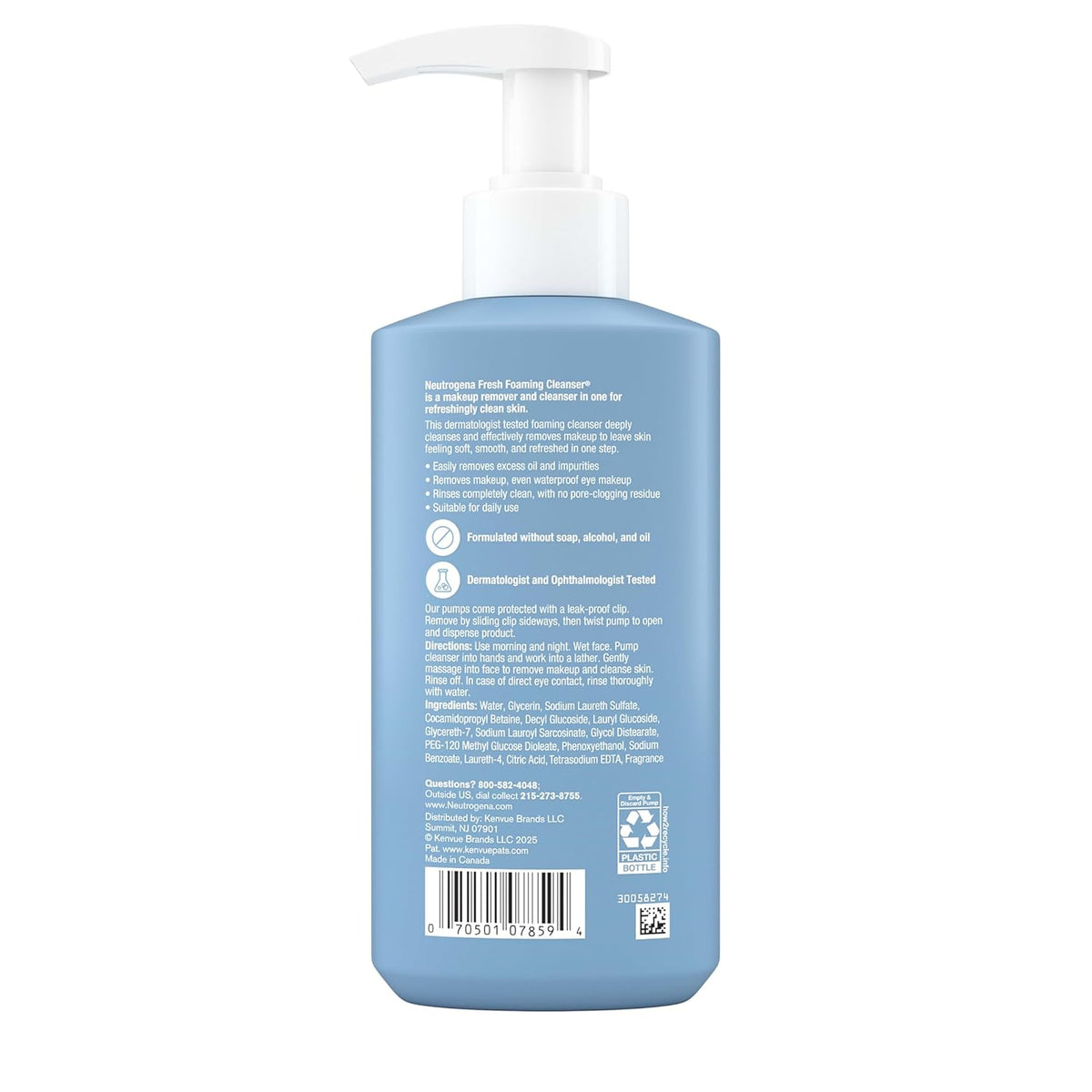 Neutrogena Fresh Foaming Facial Cleanser – Non-Comedogenic, Soap-Free Face Wash Safe for Acne-Prone Skin