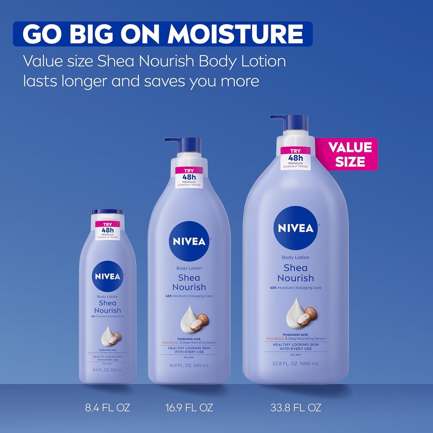 NIVEA Shea Nourish Body Lotion – Hypoallergenic Daily Hydration Tested for Safe Everyday Use at Home, 33.8 Fl Oz