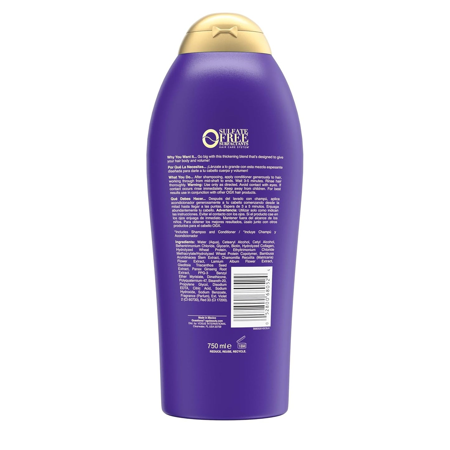 OGX Volumizing Conditioner Extra Strength Biotin & Collagen – Aromatherapy Hair Care for Thicker-Looking Strands