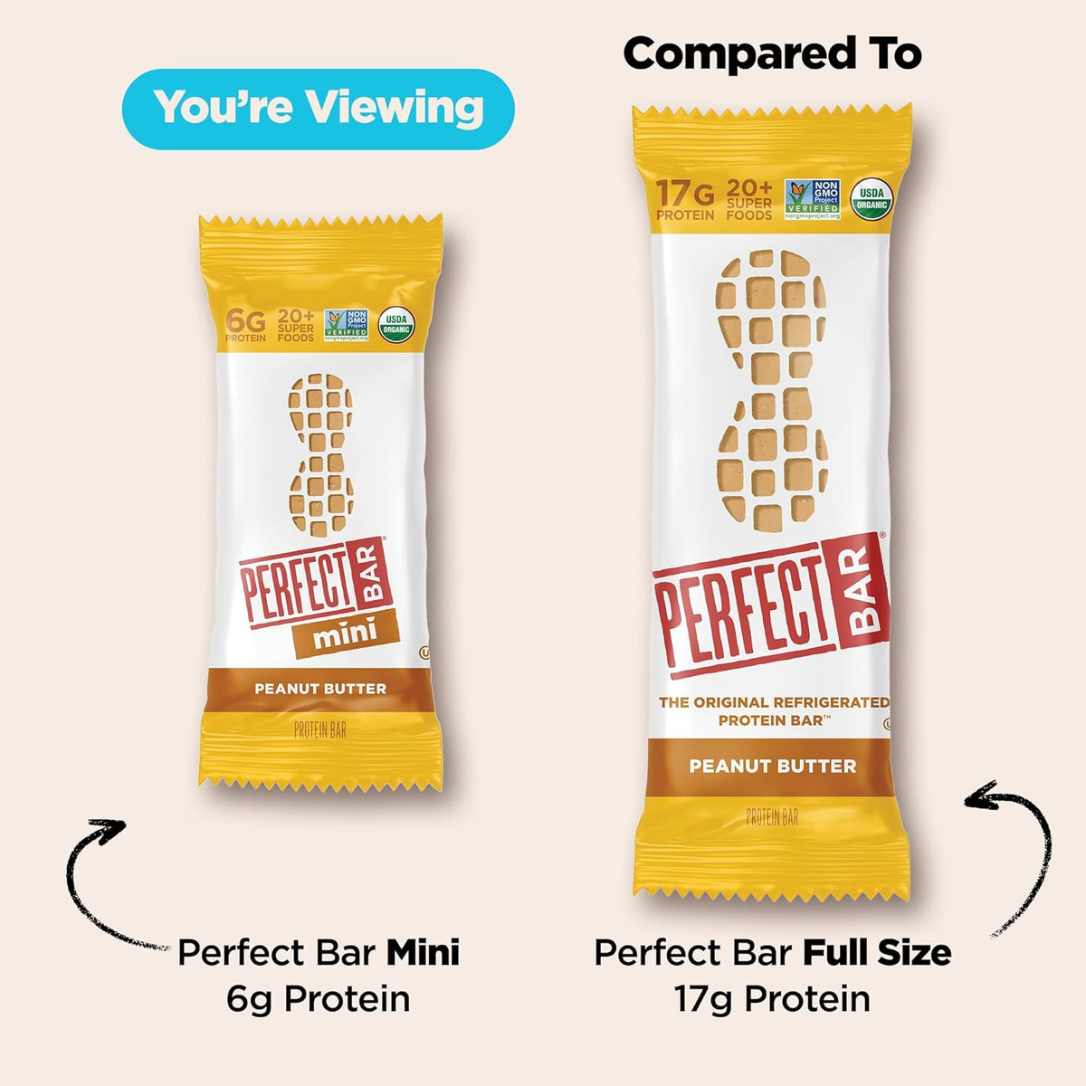 Perfect Bar Mini Peanut Butter Protein Bar – Whole Food Snack for Clean Eating Adults, Refrigerated Fresh Treat