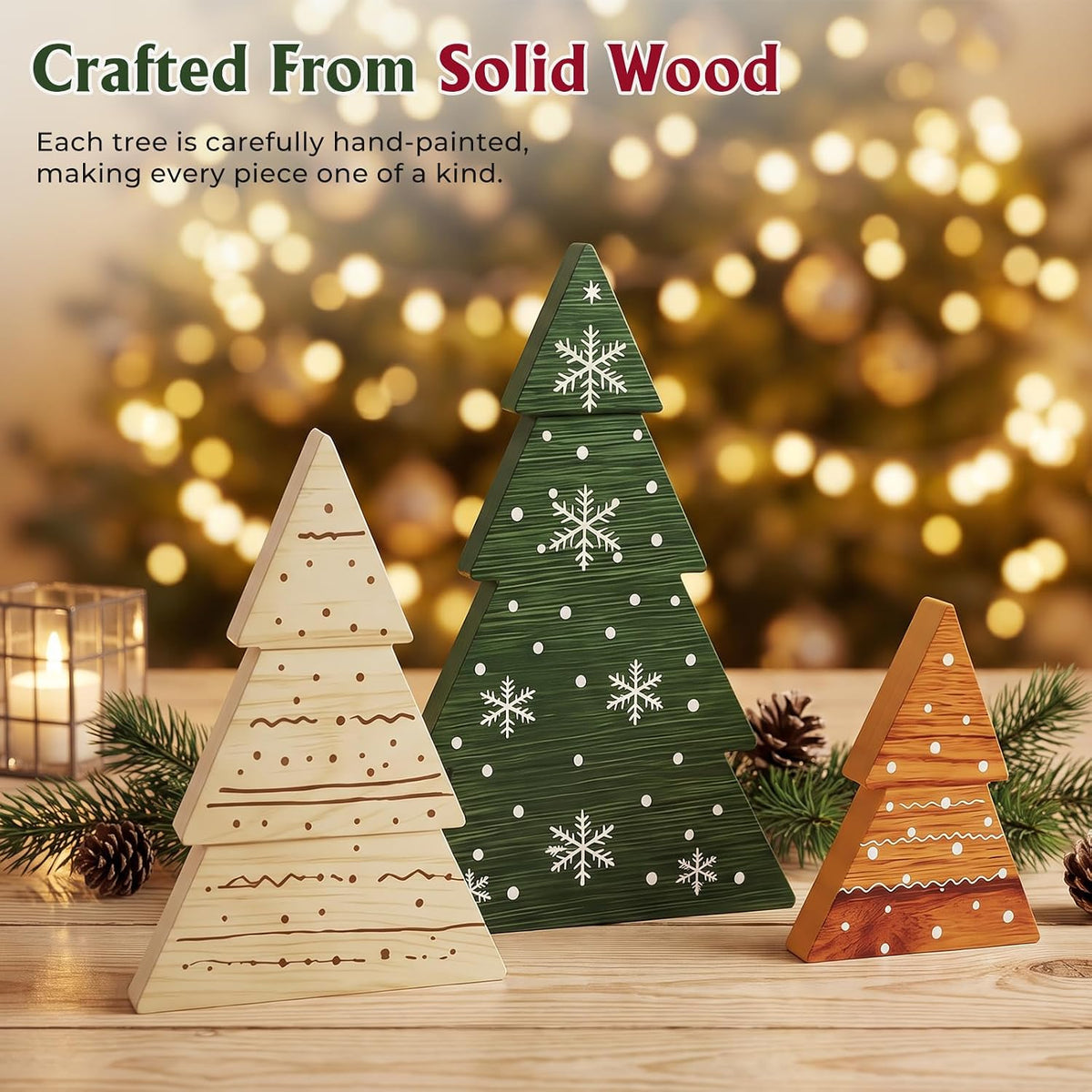 KLYRO Solid Wood Holiday Tree Vignette – Warm Seasonal Layering Piece for Tiered Tray, Fireplace Mantel, and Nightstand