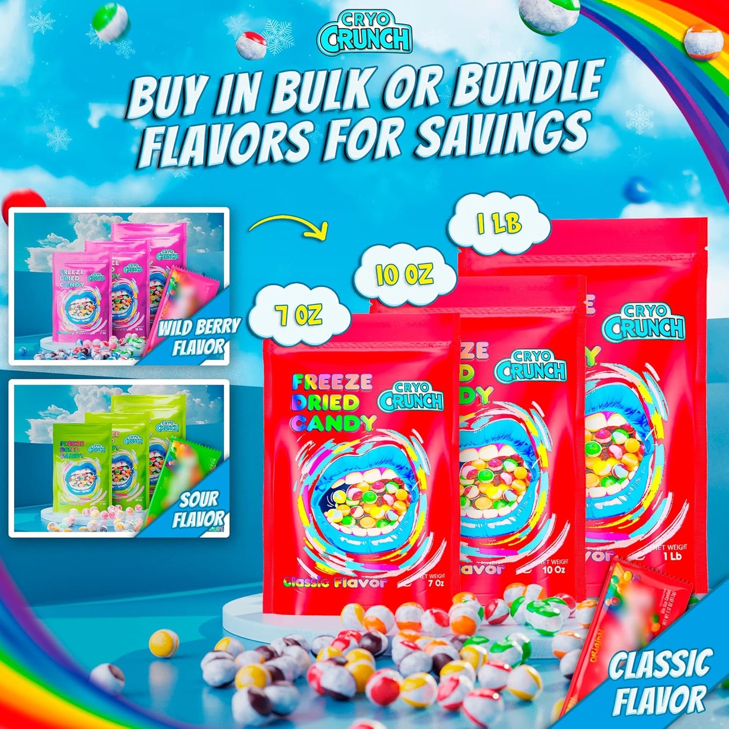 Primary Colors Candy Freeze Dried Candy 10oz Resealable Bag - Nut-Free, Soy-Free, Gluten-Free Allergy-Safe School Lunchbox Treat for Kids
