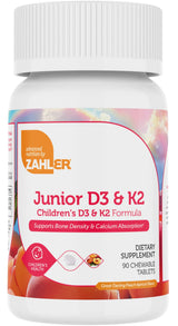 Zahler Junior D3 & K2 - Clean-Label Children's Supplement Free from Gluten, Dairy, and Soy, 90 Chewables
