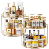 LAMU 2 Tier Clear Lazy Susan Turntable 9.25'' Neutral Toned Organizer for Capsule Kitchens and Minimal Bathroom Storage