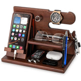 TESLYAR Solid Wood Phone Docking Station – Rustic Bedroom Decor and Nightstand Organizer, Natural Grain Finish Complements Modern and Farmhouse Interiors