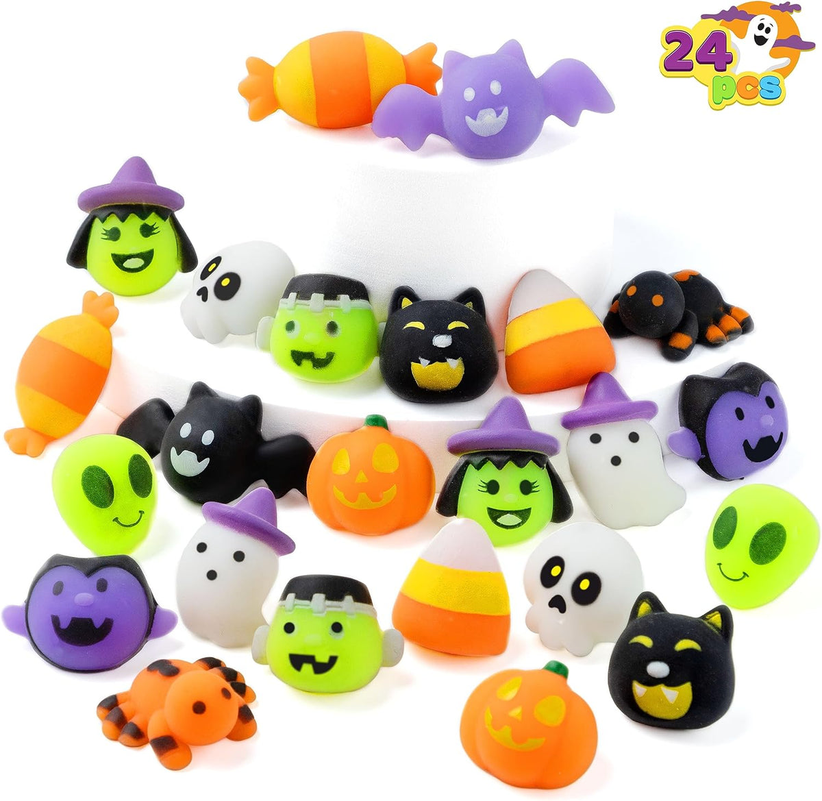 JOYIN Halloween Mochi Squishy 24 Pack – Therapeutic Sensory Fidget Collection for Daily Mindfulness Routines and Focus Sessions