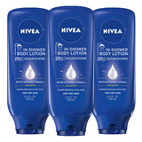 NIVEA In Shower Moisturizer for Rushed Workday Prep, No Wait Time Non-Sticky Lotion for Dry Skin, 13.5 Fl Oz, Pack of 3